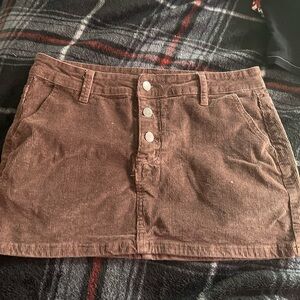 Brown Corduroy Mini Skirt with Button Detail